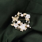 Elegant Laurel Goddess Brooch with Natural Pearls and Shell Flowers