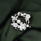 Elegant Laurel Goddess Brooch with Natural Pearls and Shell Flowers