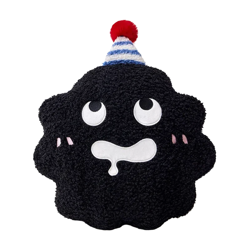 Cute Cartoon Coal Shaped Teddy Fleece Throw Pillow