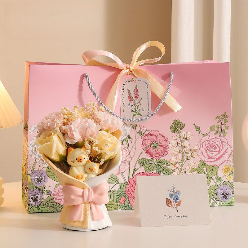 Creative Artificial Bouquet Figurine, Cat & Bunny Resin Flower Decor