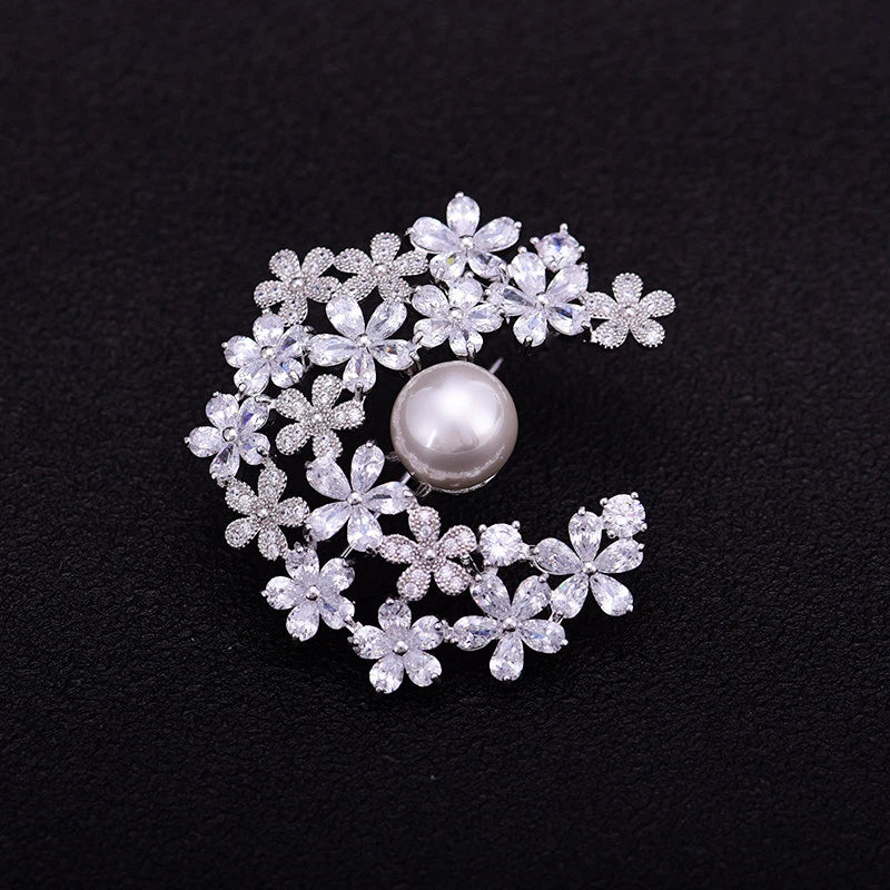 Elegant Laurel Goddess Brooch with Natural Pearls and Shell Flowers