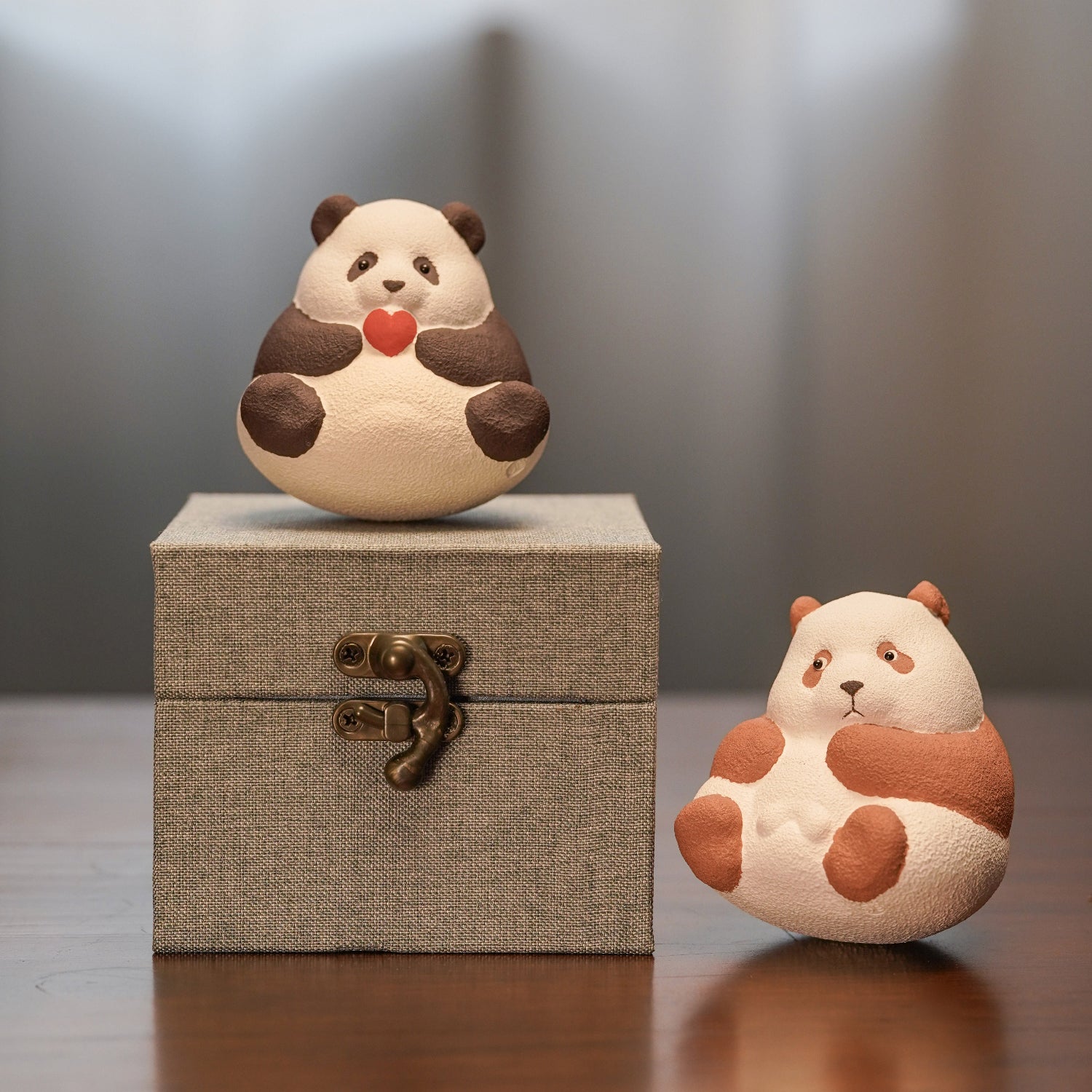 Handmade Purple Clay Cute Panda Figurine