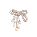 Elegant French Style Bow Brooch with Natural Pearls & Zircon