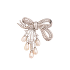 Elegant French Style Bow Brooch with Natural Pearls & Zircon