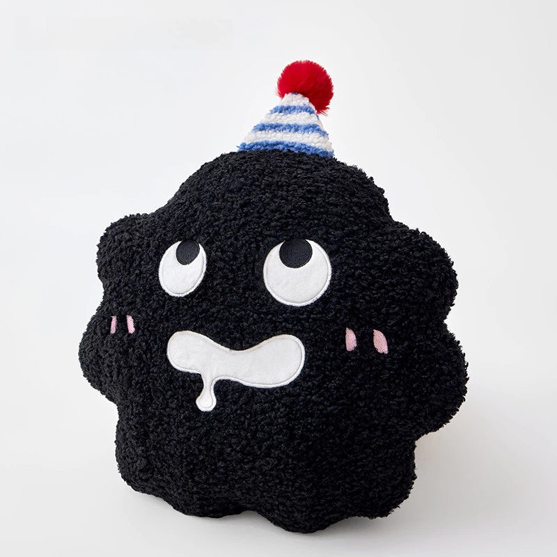 Cute Cartoon Coal Shaped Teddy Fleece Throw Pillow