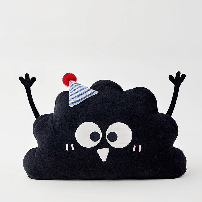 Cute Cartoon Black No-Worry Coal Shaped Plush Throw Pillow