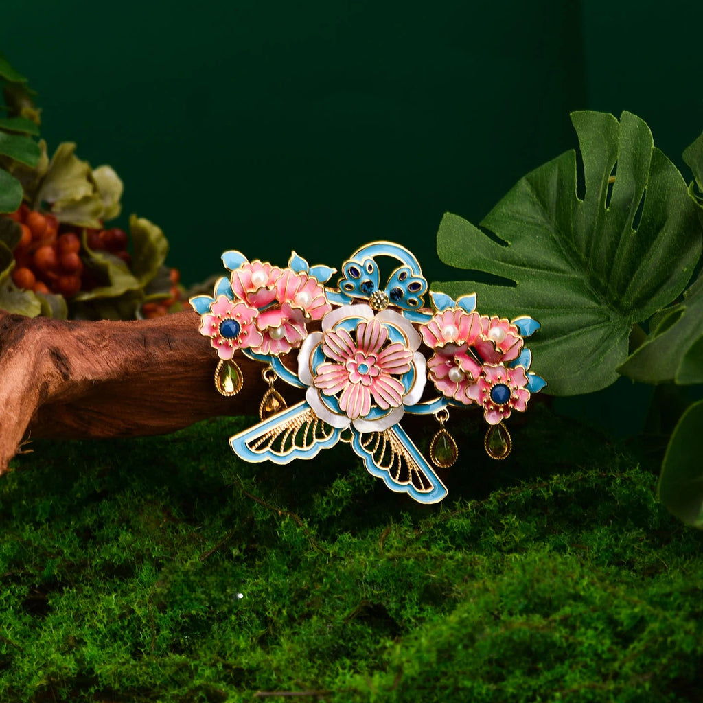 Pink Paper Kite Brooch with Peony Design