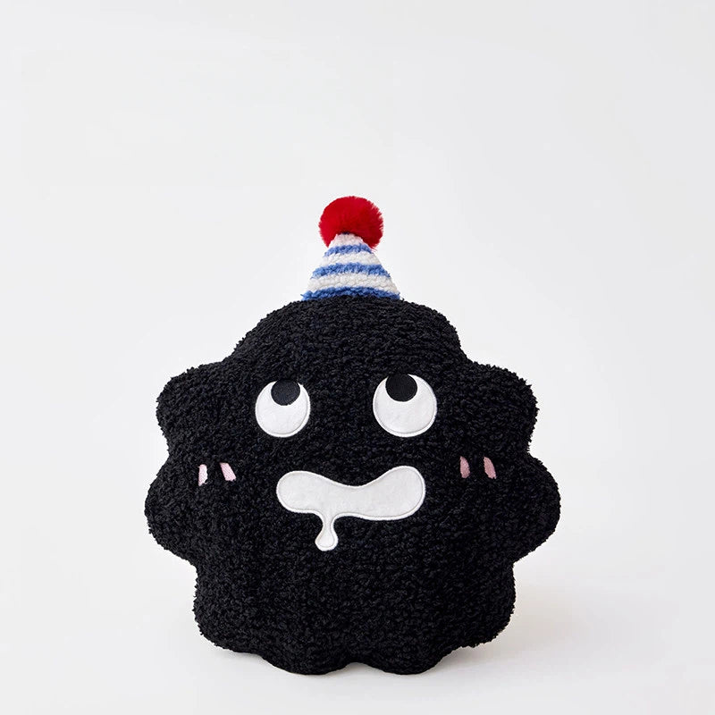 Cute Cartoon Coal Shaped Teddy Fleece Throw Pillow