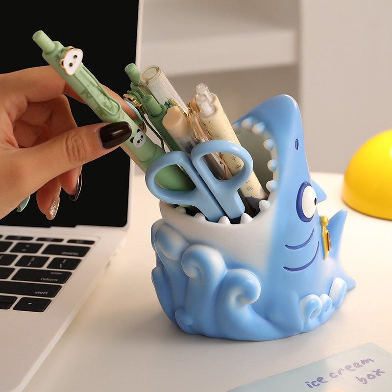 Funny Shark Pen Holder Desk Organizer, Cute Shark Pencil Holder