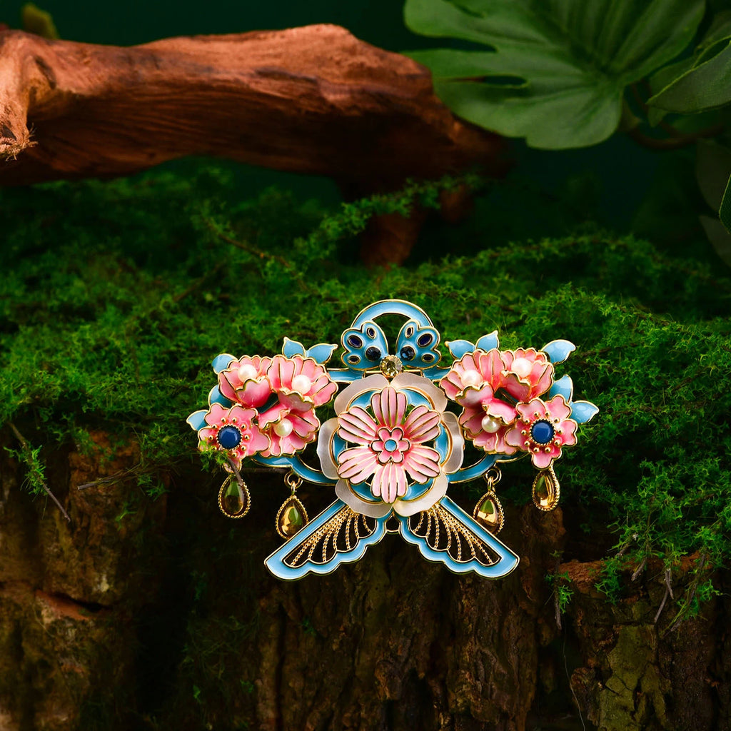 Pink Paper Kite Brooch with Peony Design