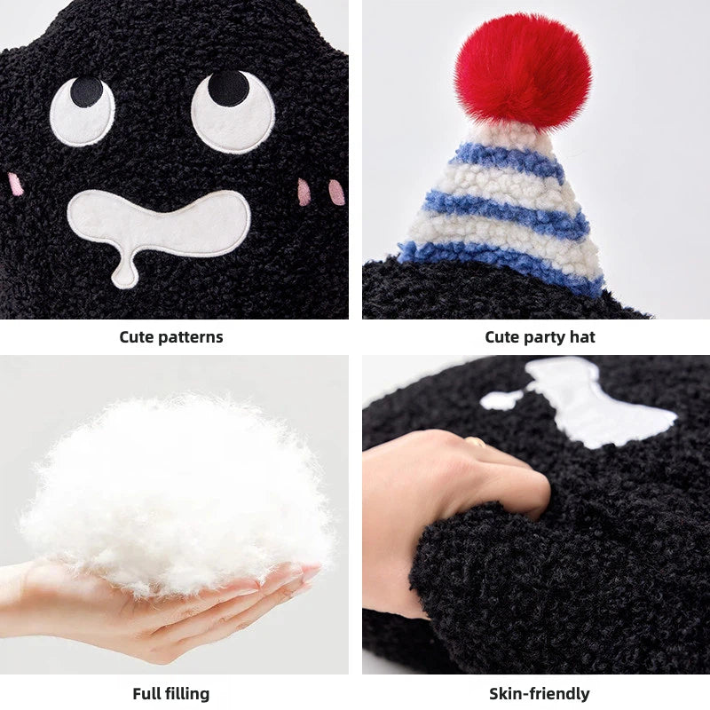Cute Cartoon Coal Shaped Teddy Fleece Throw Pillow