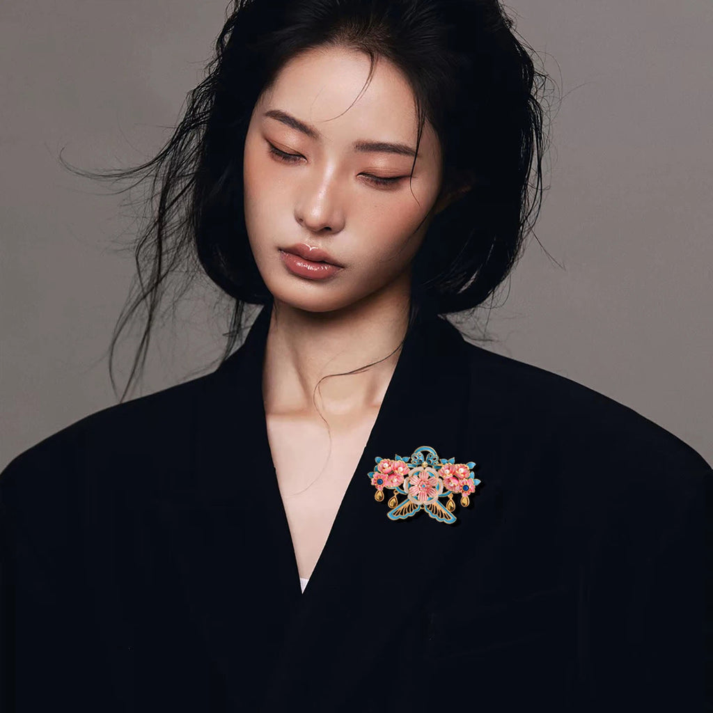 Pink Paper Kite Brooch with Peony Design