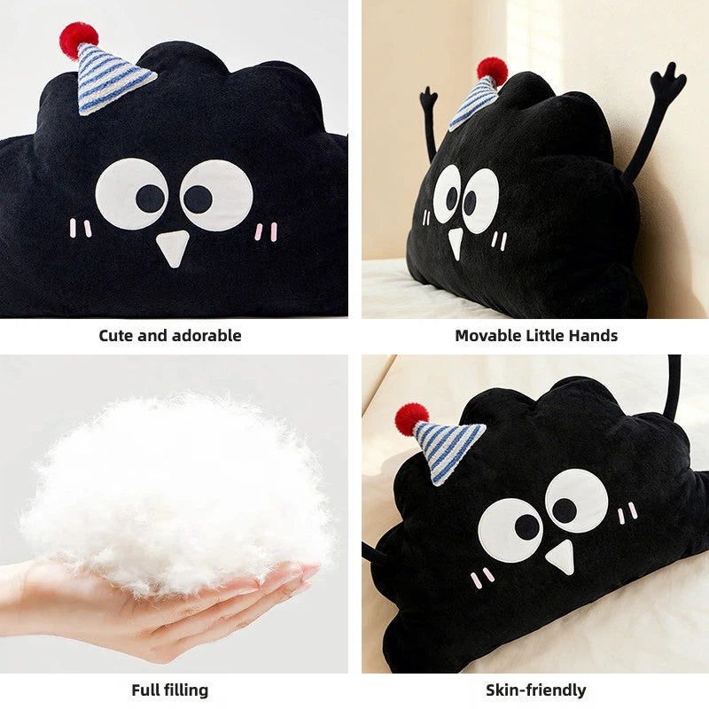 Cute Cartoon Black No-Worry Coal Shaped Plush Throw Pillow