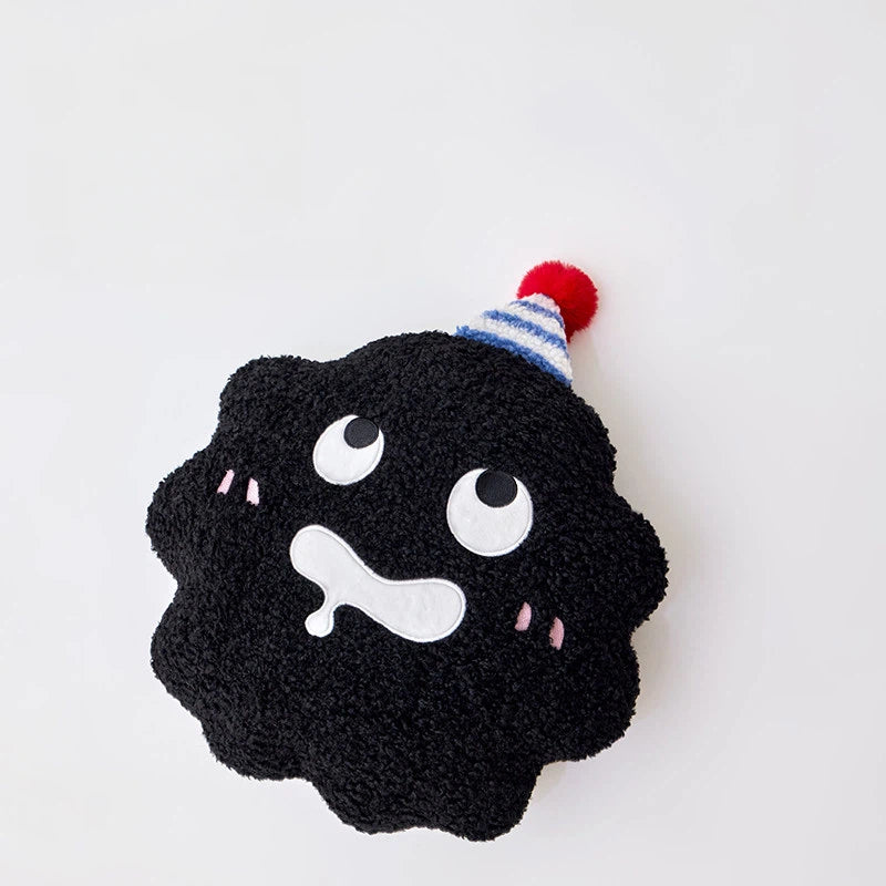 Cute Cartoon Coal Shaped Teddy Fleece Throw Pillow
