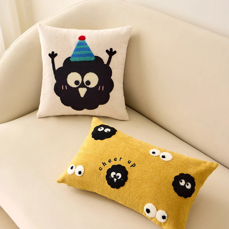 Cute Cartoon Cat Embroidered Throw Pillow