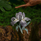 Luxury Purple Iris Flower Brooch with Austrian Crystal & Zircon