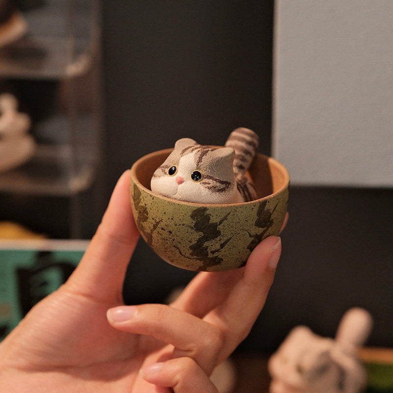 Handmade Miniature Purple Clay Cat Figurine