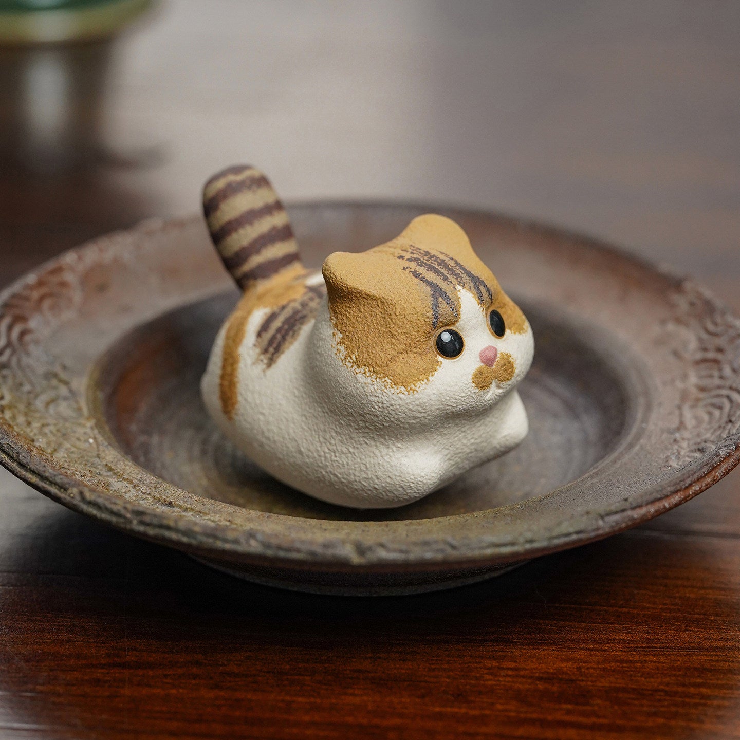 Handmade Miniature Purple Clay Cat Figurine