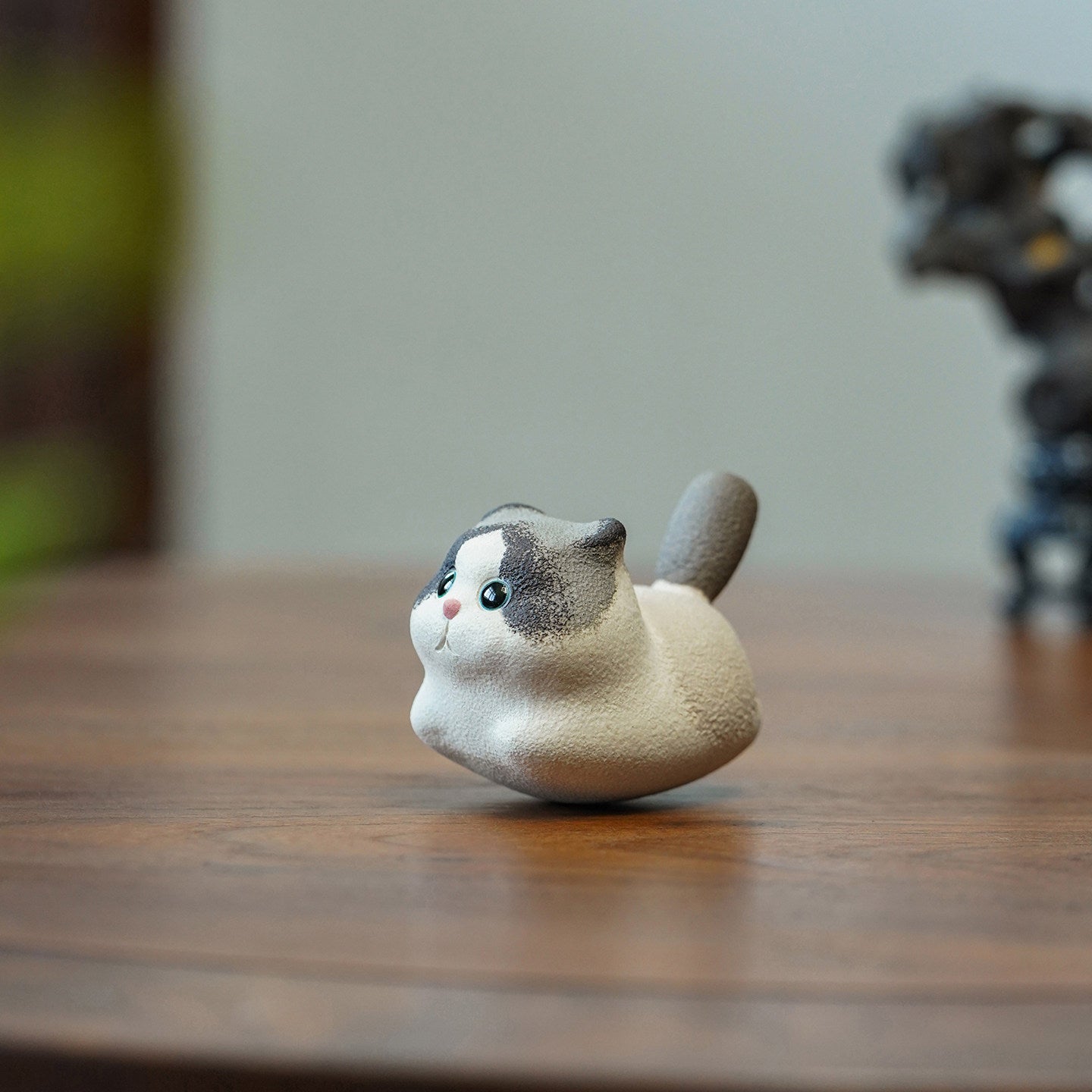 Handmade Miniature Purple Clay Cat Figurine