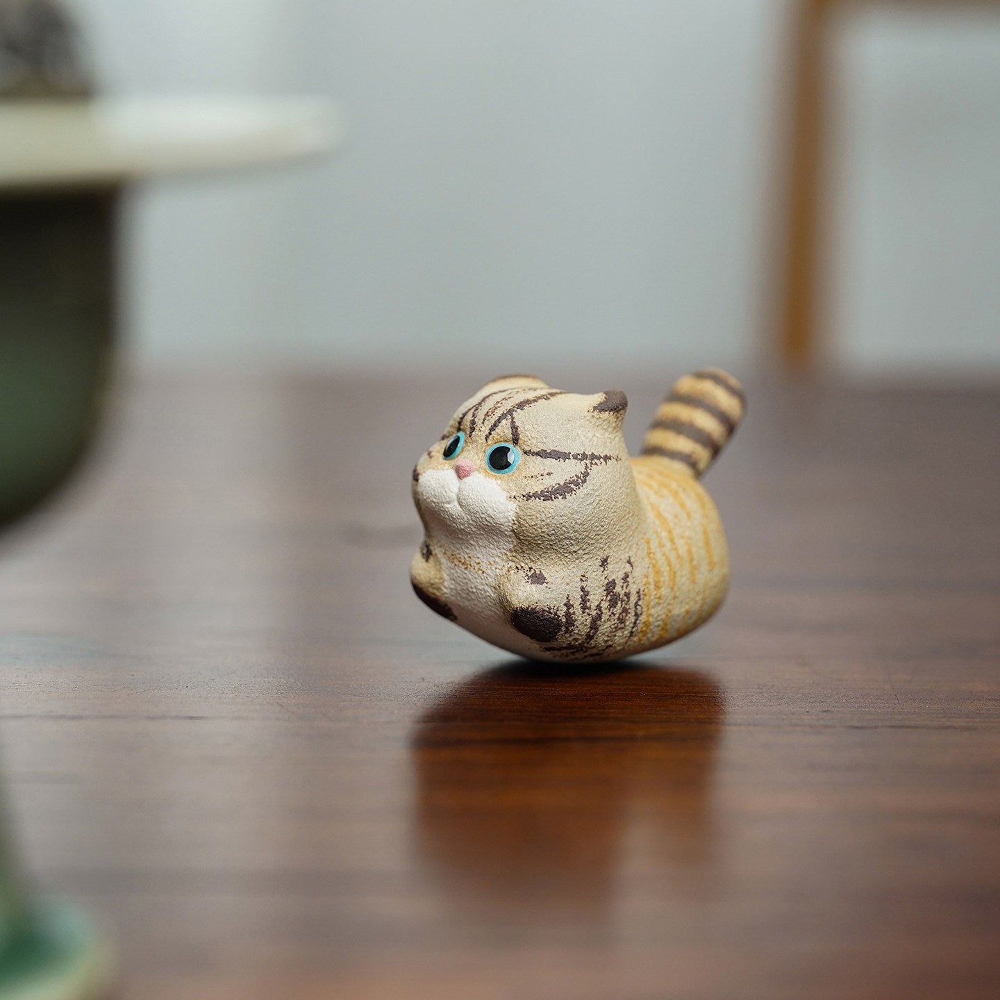 Handmade Miniature Purple Clay Cat Figurine