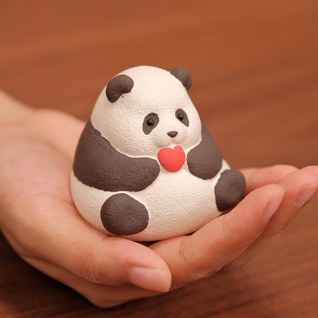 Handmade Purple Clay Cute Panda Figurine
