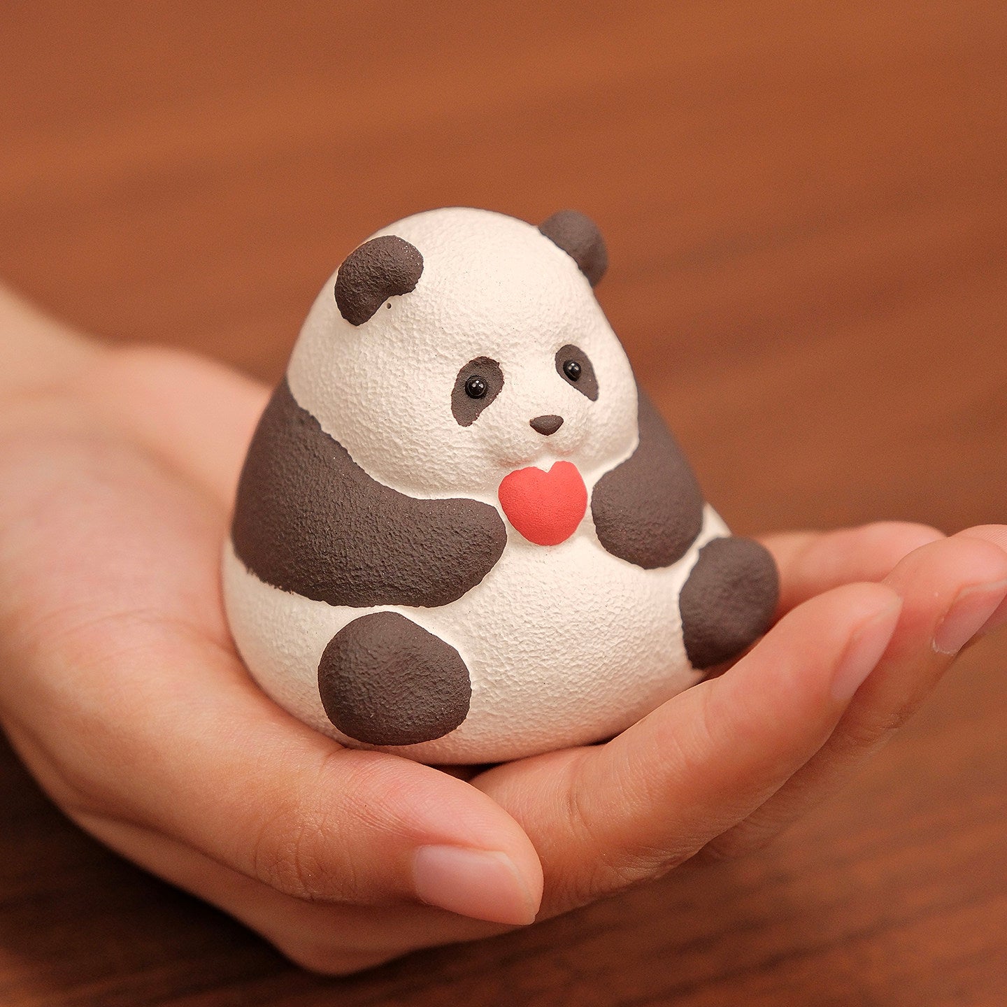 Handmade Purple Clay Cute Panda Figurine