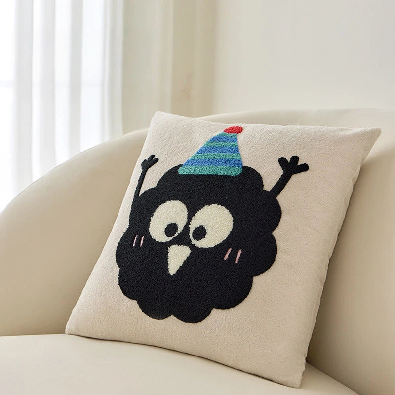 Cute Cartoon Cat Embroidered Throw Pillow