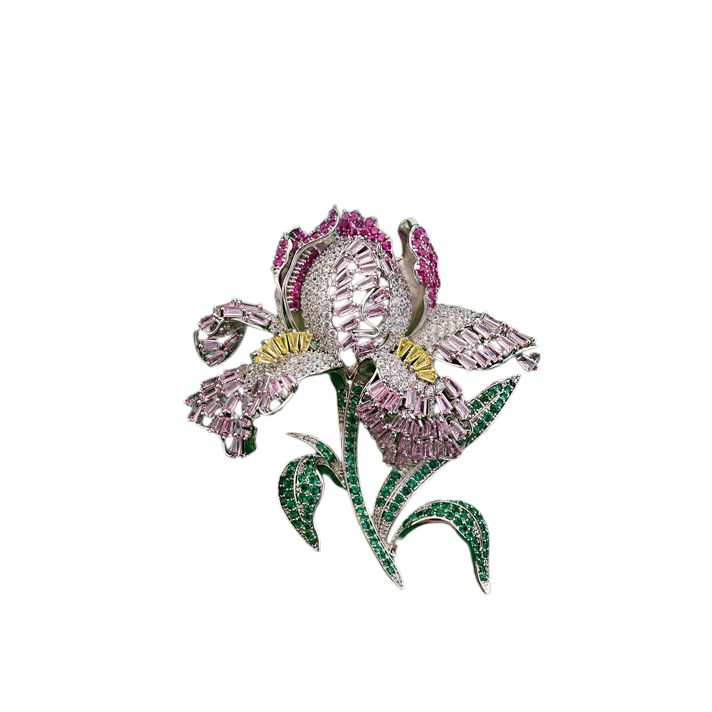 Luxury Purple Iris Flower Brooch with Austrian Crystal & Zircon