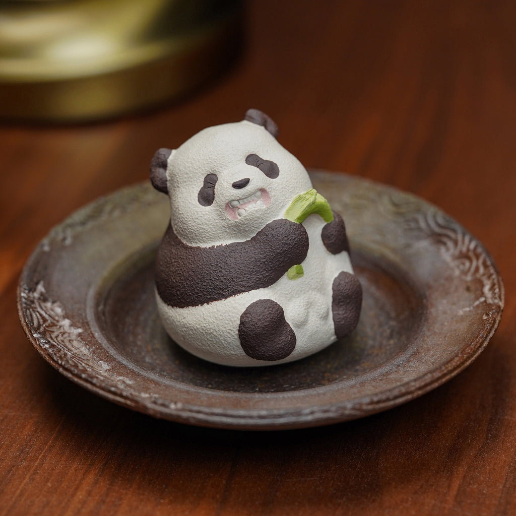 Handmade Purple Clay Cute Panda Figurine