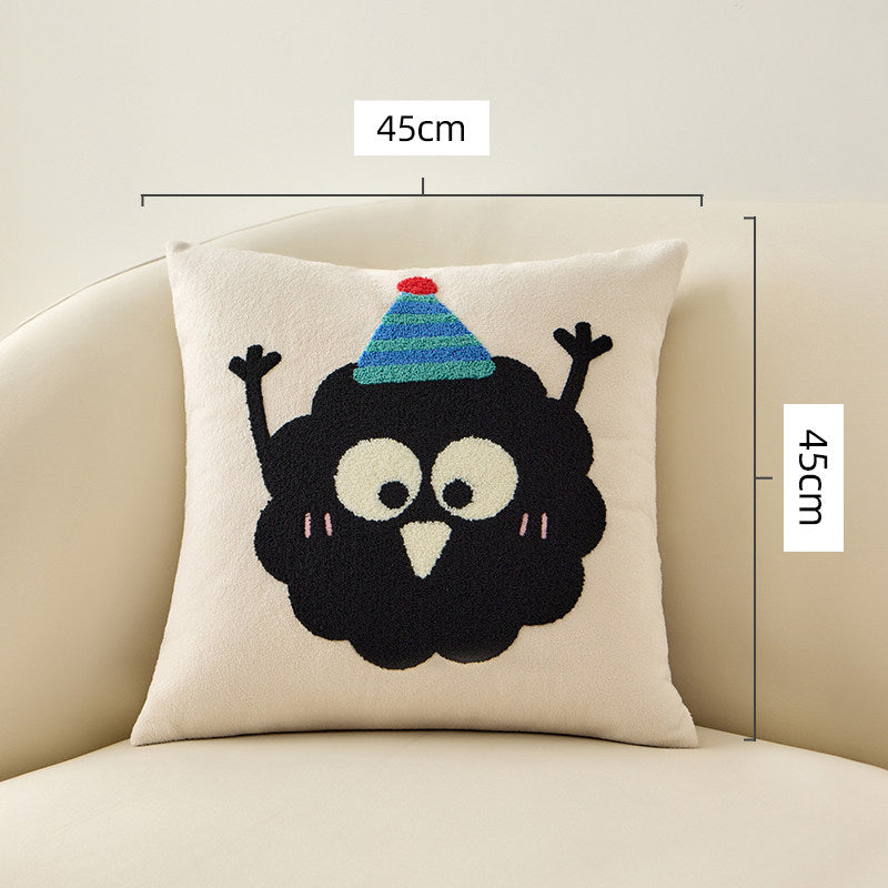 Cute Cartoon Cat Embroidered Throw Pillow