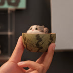 Handmade Miniature Purple Clay Cat Figurine