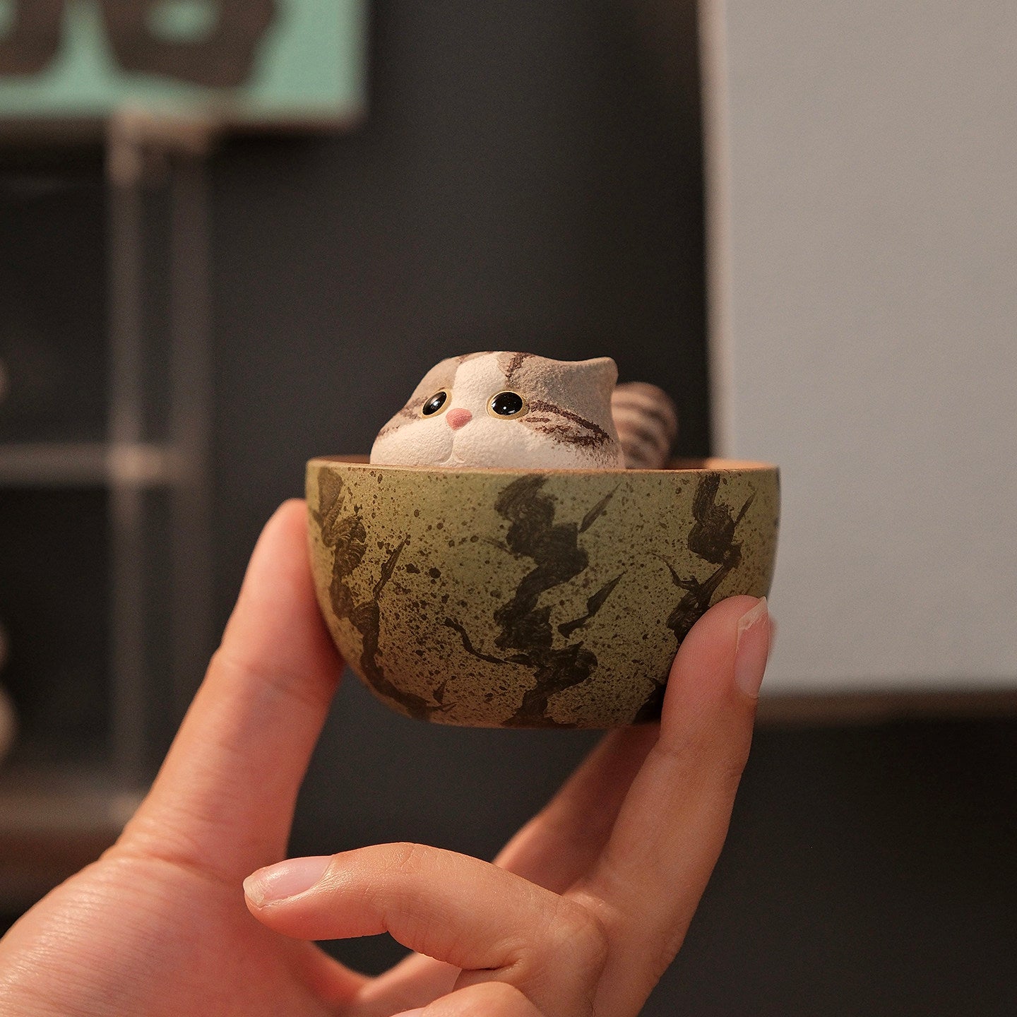 Handmade Miniature Purple Clay Cat Figurine