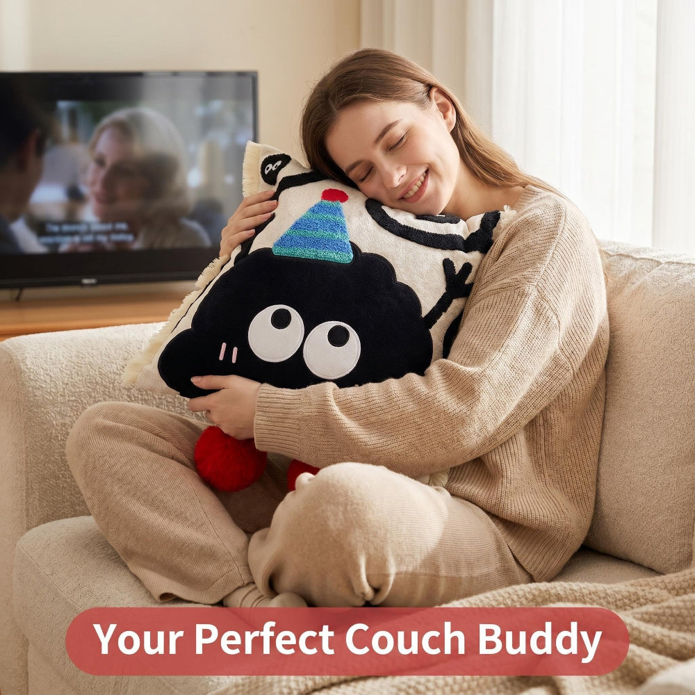 Cute Cartoon Coal Ball Plush Throw Pillow & Long Lumbar Pillow