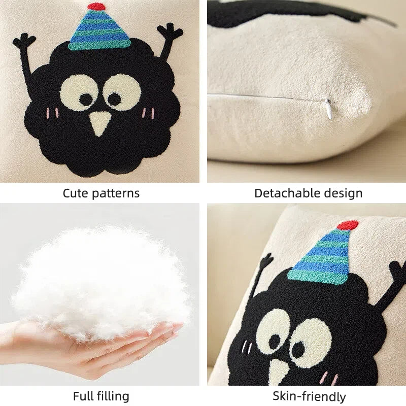 Cute Cartoon Cat Embroidered Throw Pillow