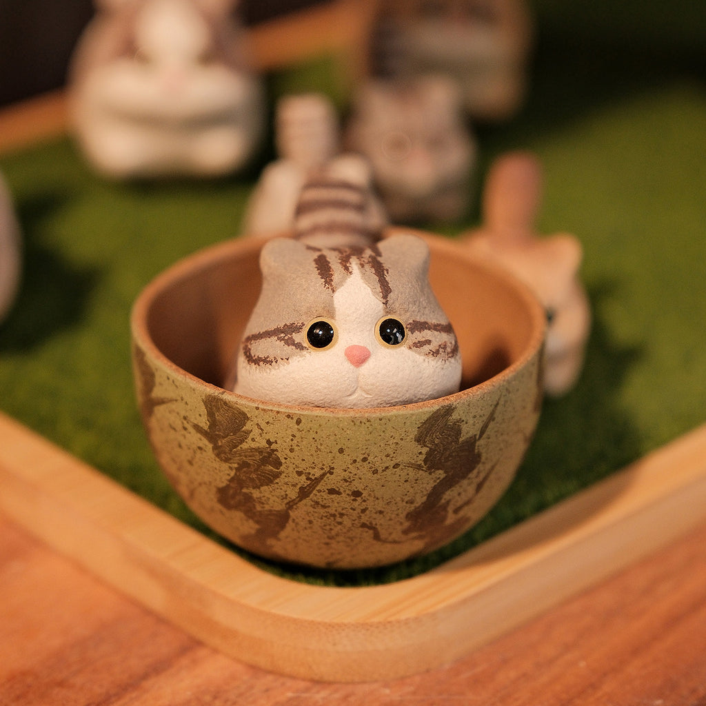 Handmade Miniature Purple Clay Cat Figurine