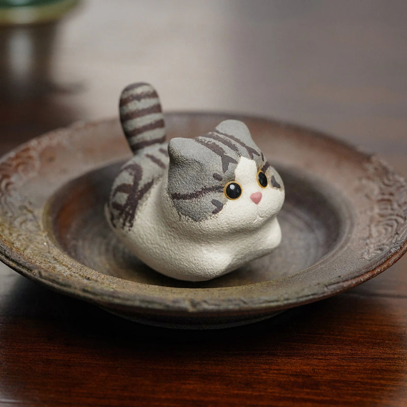Handmade Miniature Purple Clay Cat Figurine