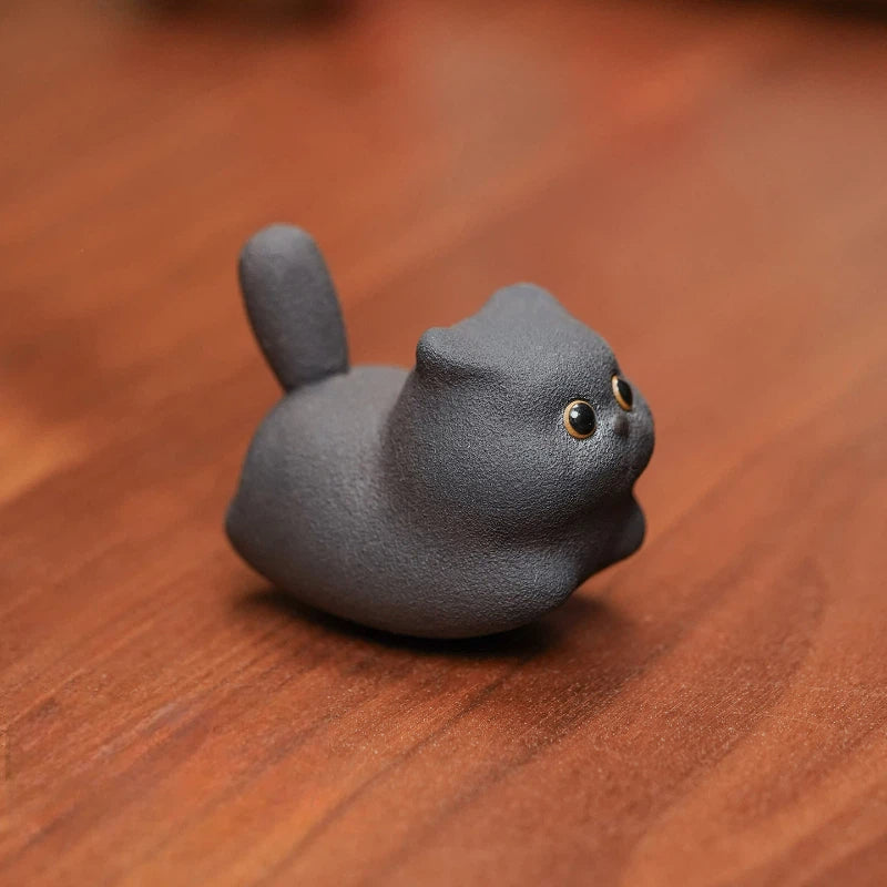 Handmade Miniature Purple Clay Cat Figurine