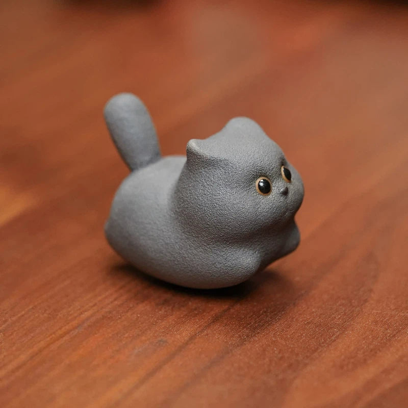Handmade Miniature Purple Clay Cat Figurine