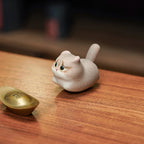 Handmade Miniature Purple Clay Cat Figurine