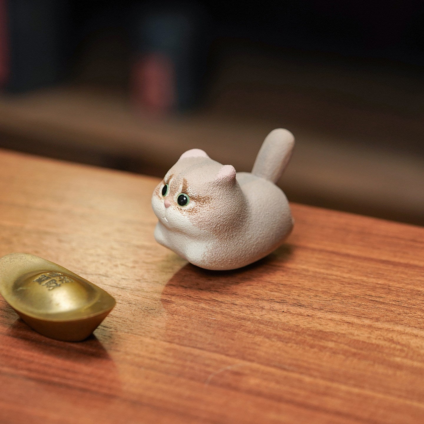 Handmade Miniature Purple Clay Cat Figurine