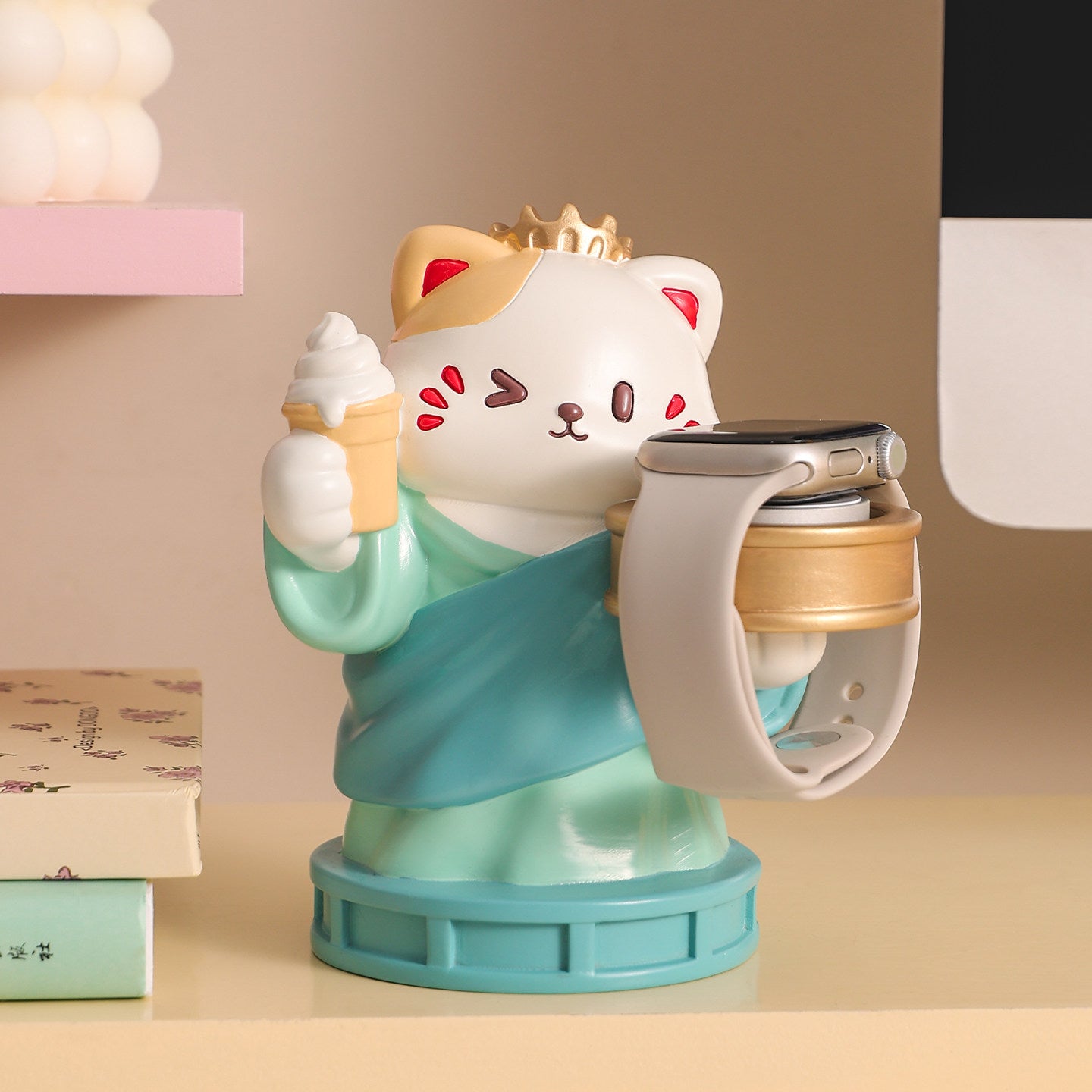 Calico Cat Watch Charger Stand, Cute Resin Desk Decor