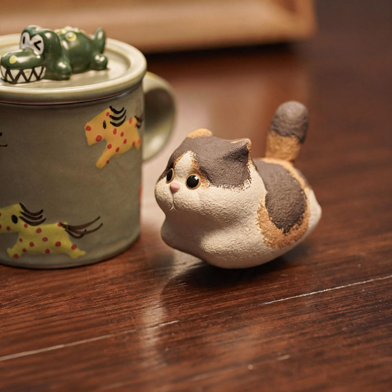 Handmade Miniature Purple Clay Cat Figurine