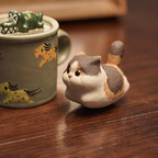 Handmade Miniature Purple Clay Cat Figurine