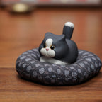 Purple Clay Cat Figurine – Handmade Miniature Desk Ornament Gift