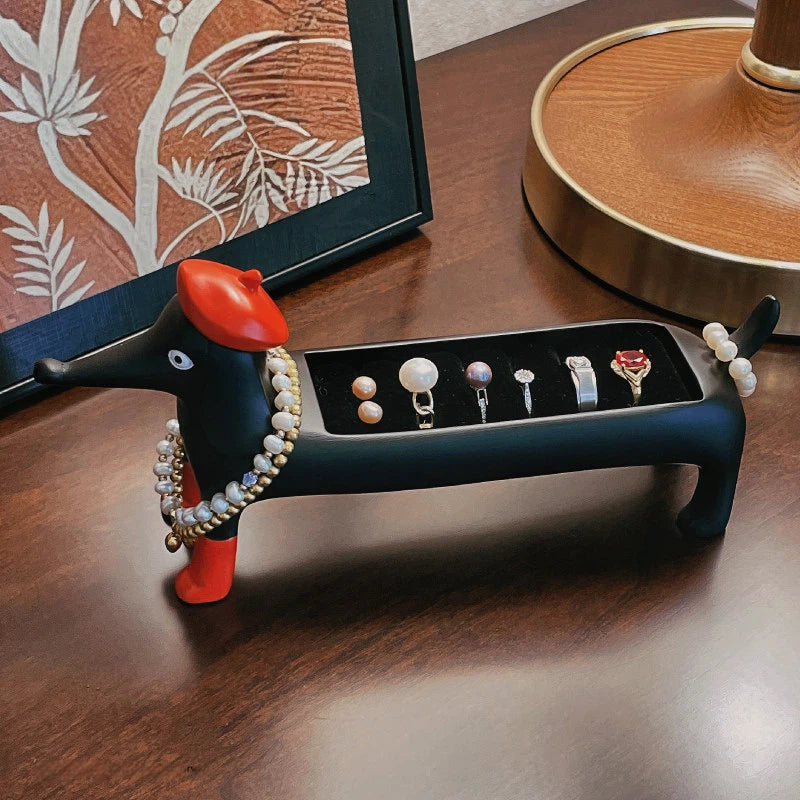 Cute Dachshund Ring Holder, Resin Jewelry Organizer Tray
