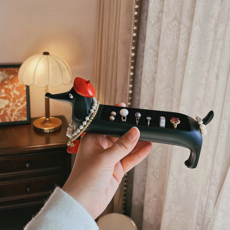 Cute Dachshund Ring Holder, Resin Jewelry Organizer Tray