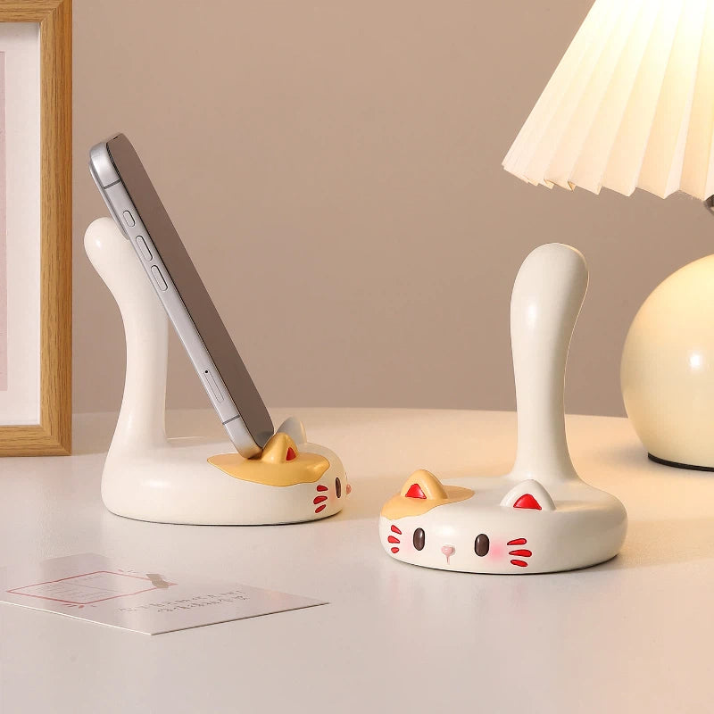 Cute Calico Cat Phone Stand, Kawaii Desk Accessory & Decor for Cat Lovers