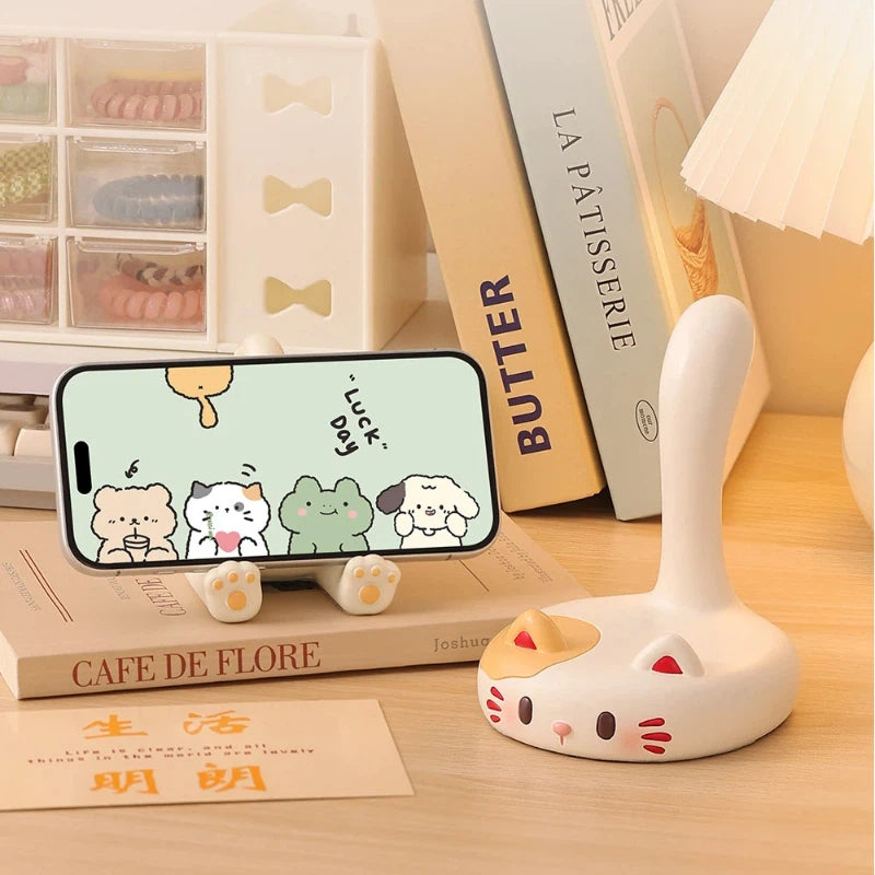 Cute Calico Cat Phone Stand, Kawaii Desk Accessory & Decor for Cat Lovers
