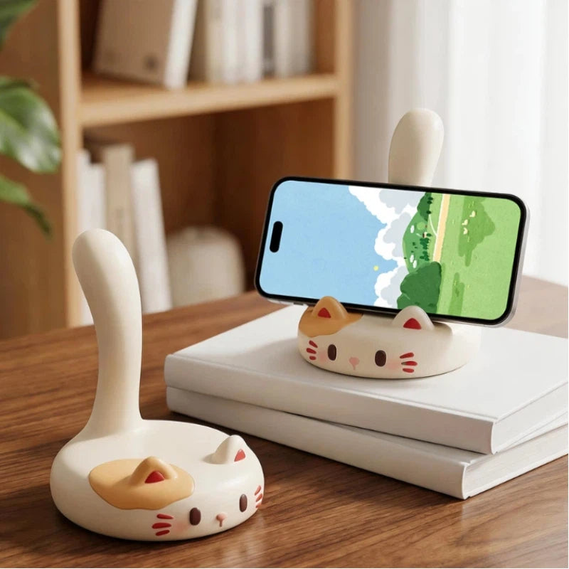 Cute Calico Cat Phone Stand, Kawaii Desk Accessory & Decor for Cat Lovers