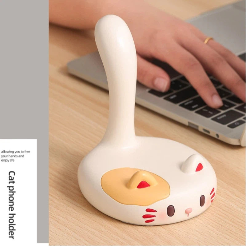 Cute Calico Cat Phone Stand, Kawaii Desk Accessory & Decor for Cat Lovers